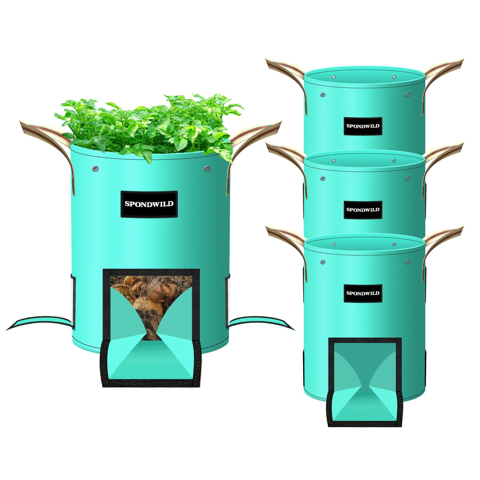 SPONDWILD 4 Pack 15 Gallon Potato Grow Bags, PE Garden 15 gallon, Green