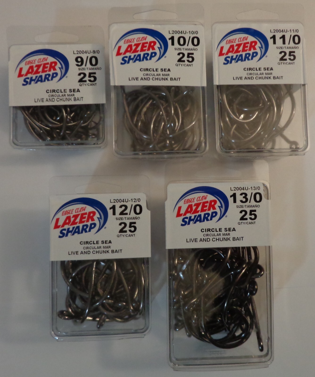 New Pack of 25 Eagle Claw Lazer Sharp Heavy Duty Fishing Circle Sea Hooks L2004U