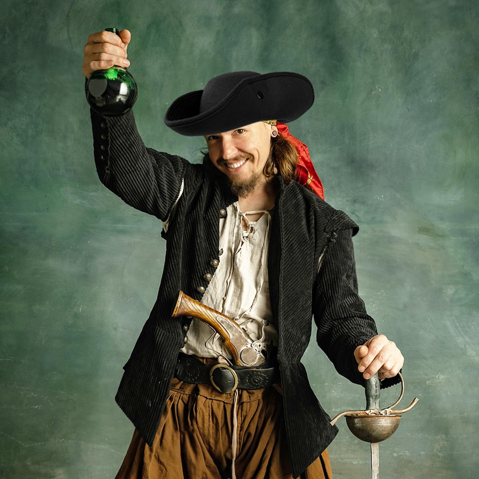 Xeehwb Pirate Hat for Men Women,Pirate Costume Accessories Hat,Colonial Trian...