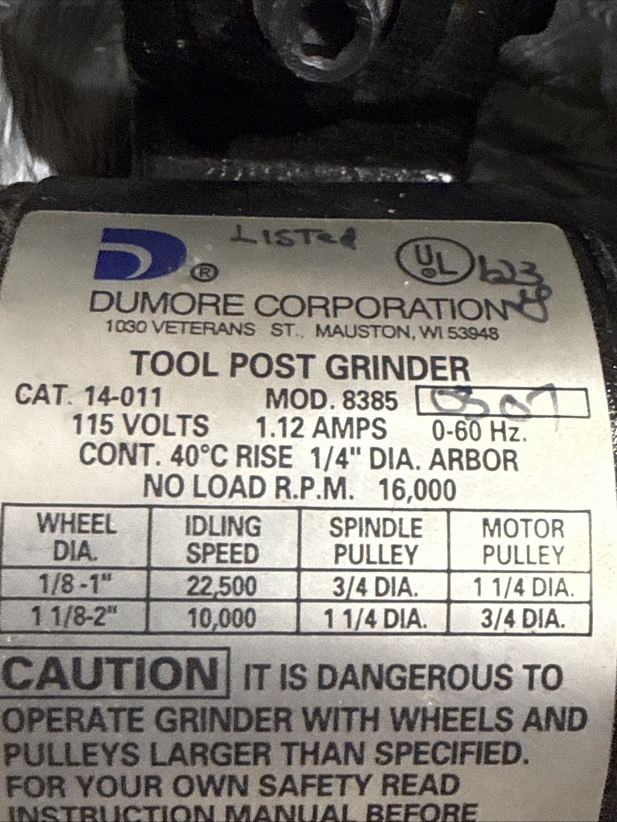 DUMORE 14-011 TOOLPOST GRINDER w Extras Excellent 🇺🇸