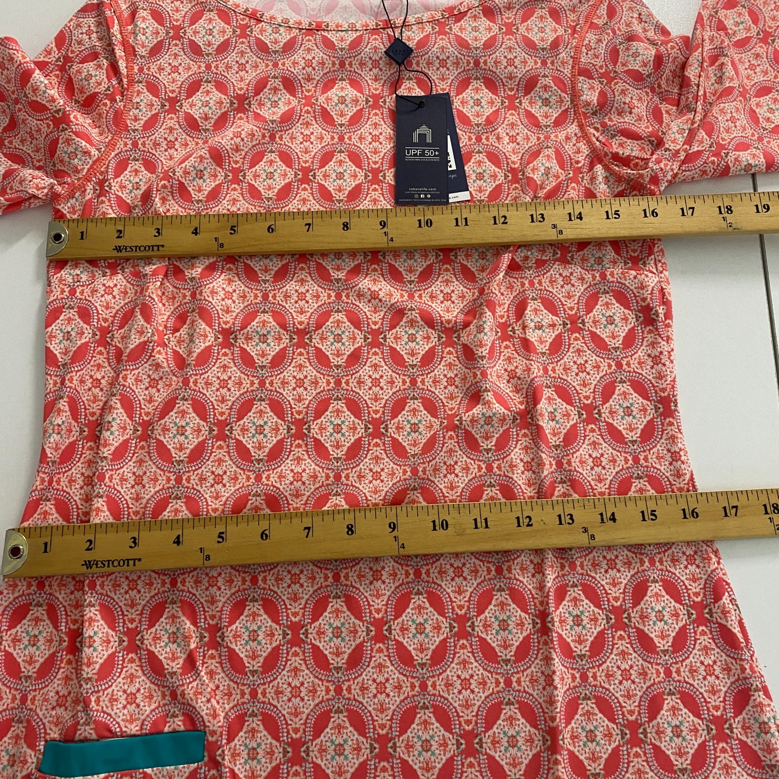 Cabana Life Coral Tides Shift Dress Size Small 3/4 Sleeves Nylon Stretch