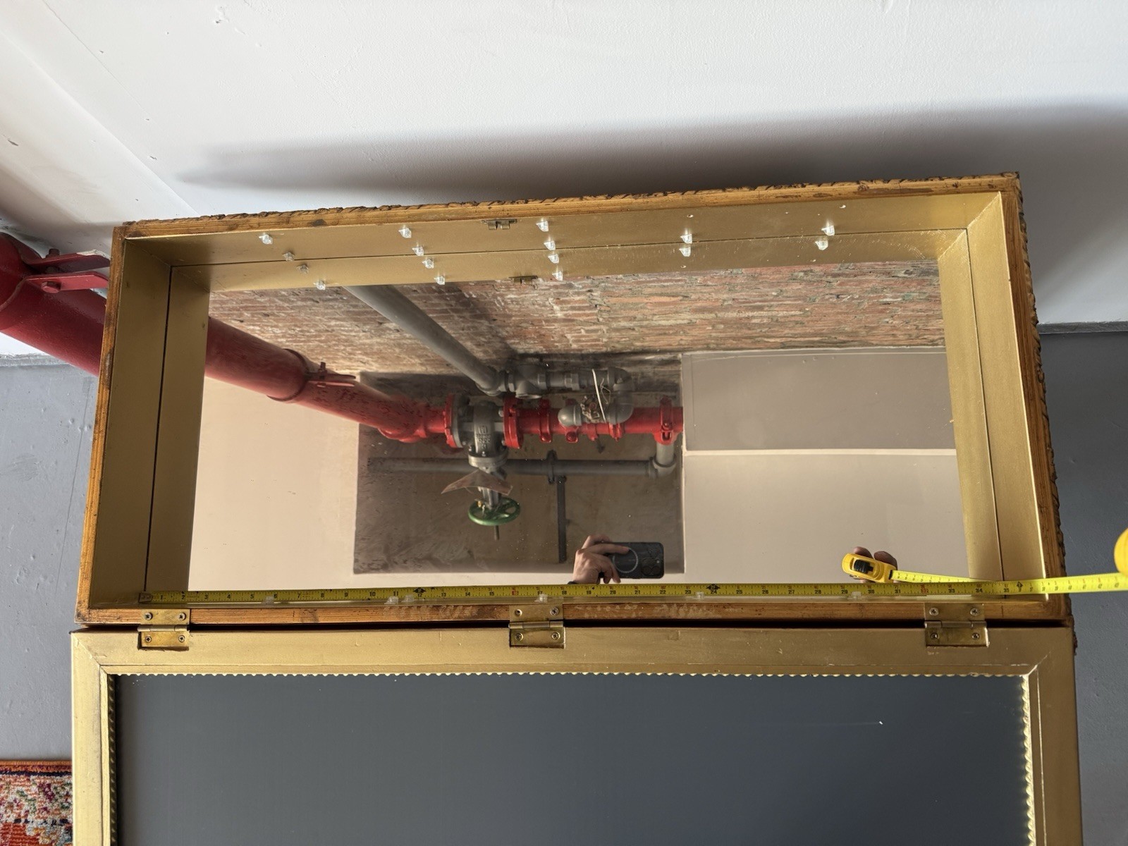 Antique Gold Solid Wooden Medicine Cabinet Glass Mirror 18x38x5 inches