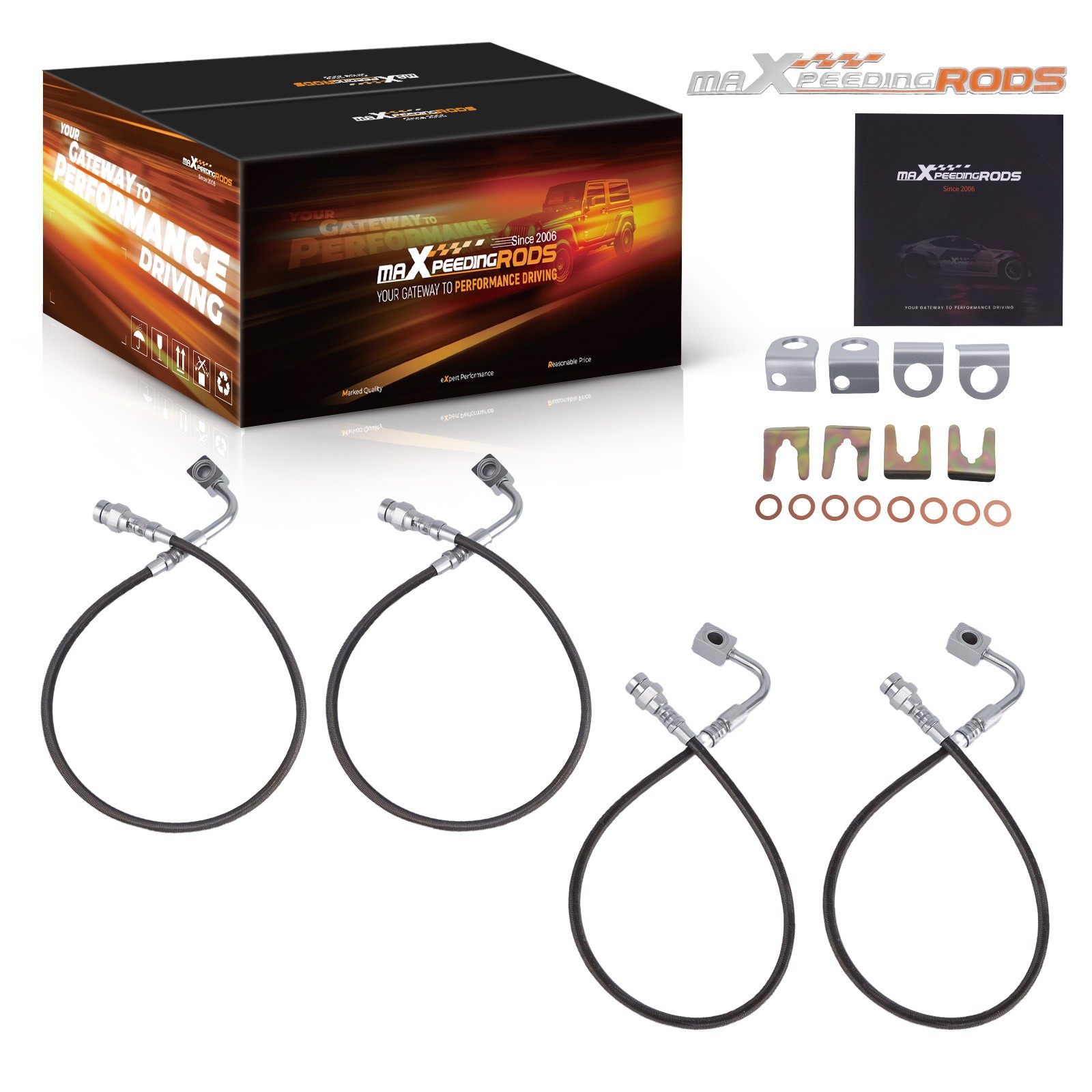 Front & Rear Braided  Brake Lines For Jeep Wrangler JK 2007-2018 Stainless Steel