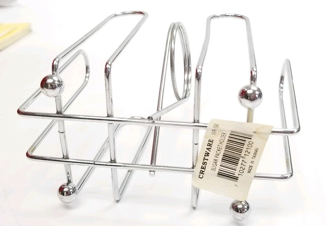 Chrome Wire Metal Sugar Sweetener Packet Holder Dispenser, New