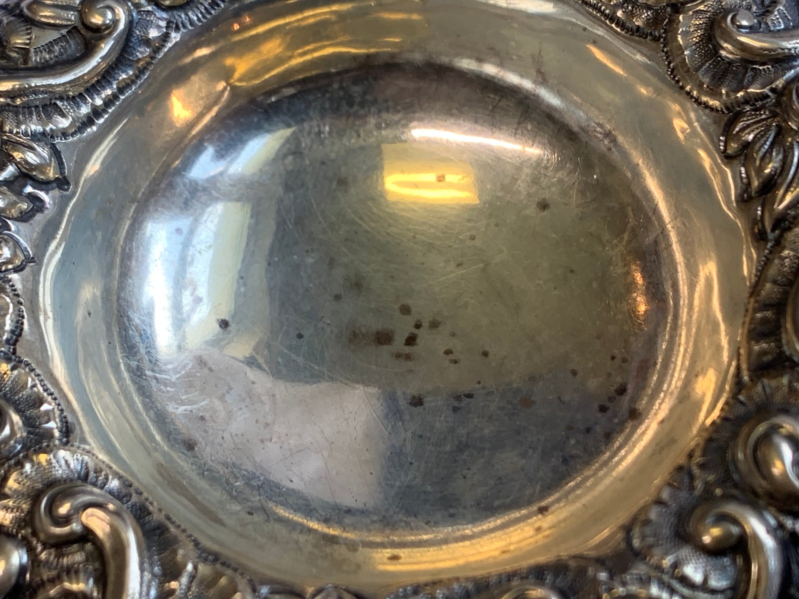 Antique Sterling Silver Condiment Dish Master Salt Cellar 36.66g Floral Repousse