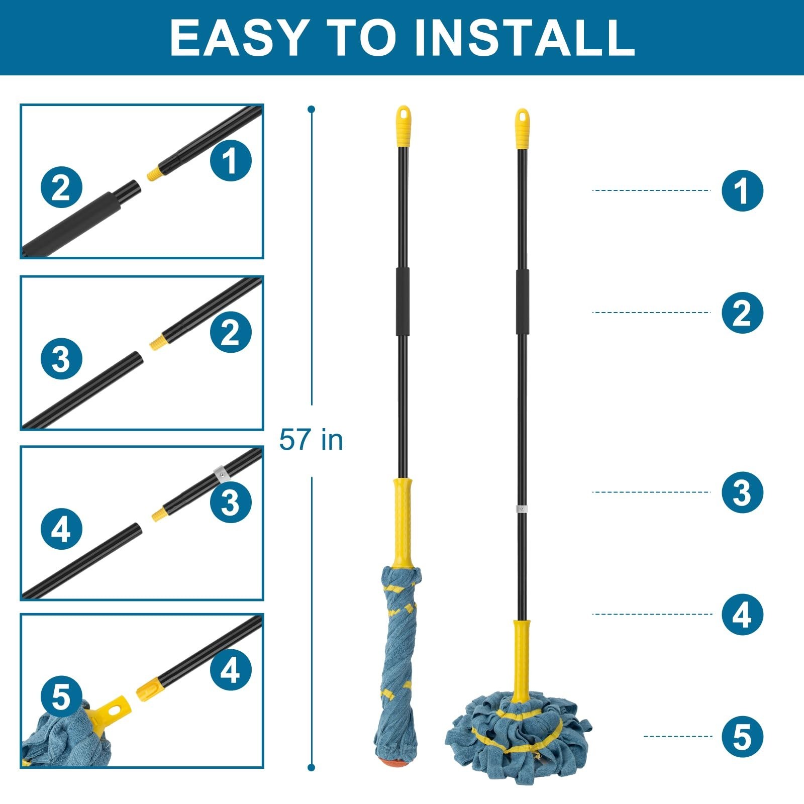 KeFanta Self-Wringing Twist Mop, Microfiber Cloth Wet Mops for Floor Cleaning...