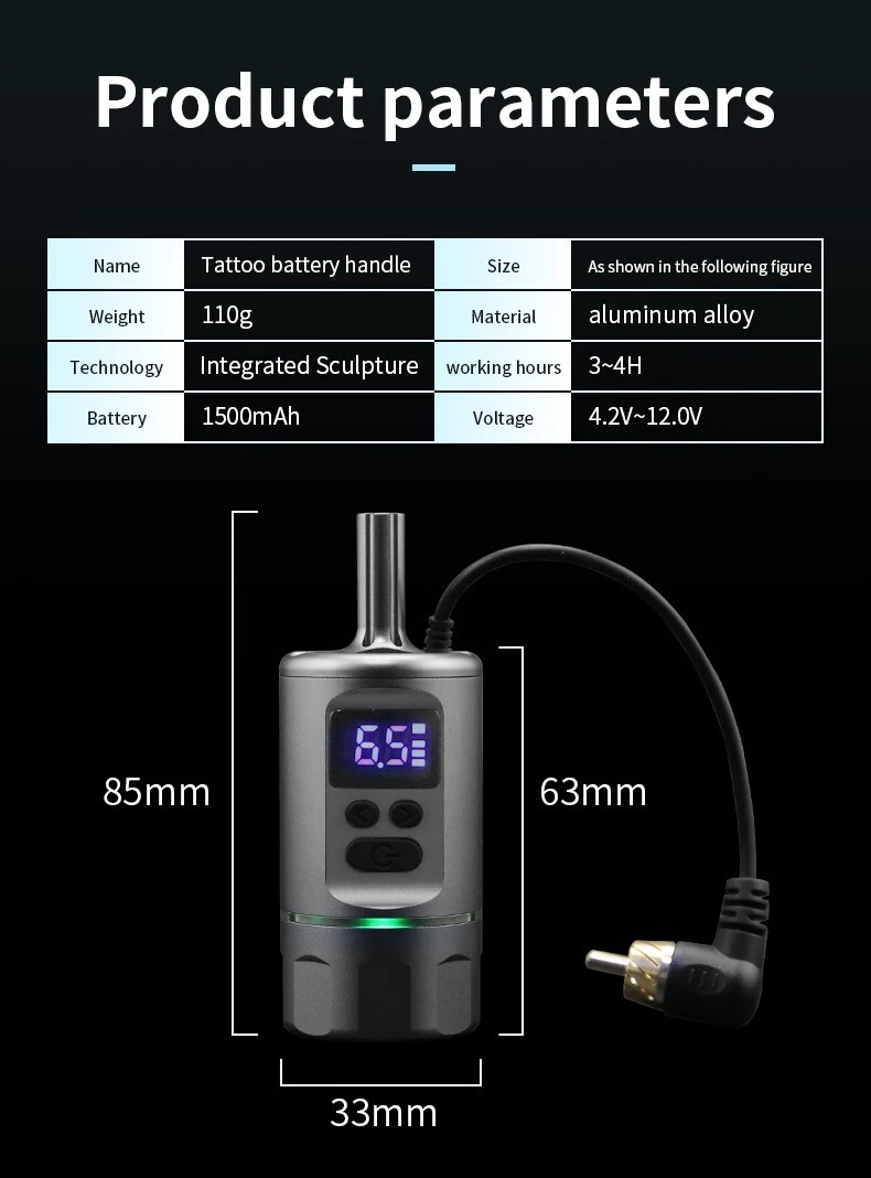 Wireless Tattoo Cartridge Grip Build-in Battery Handle 2 in 1 For Power Supply