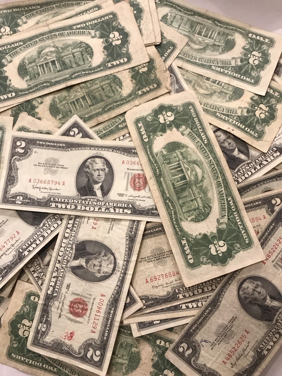 ✯1953-1963 Circulated RARE Two Dollar Bill $2 Note Fancy Red Seal Old Paper Lot✯