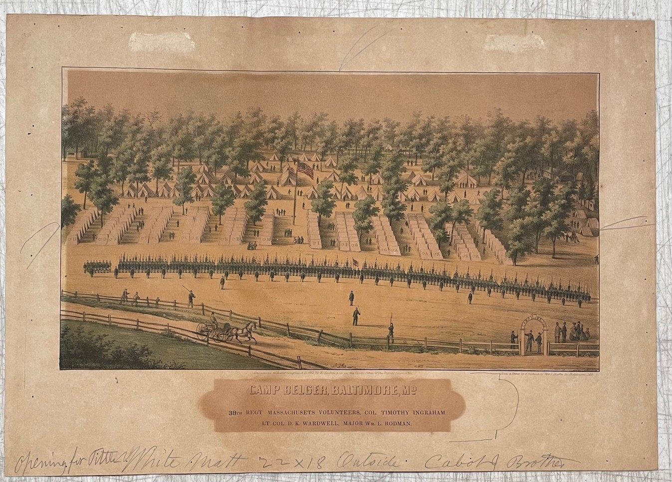 Antique 1862 CAMP BELGER CIVIL WAR Encampment SACHSE Lithograph - Currier School