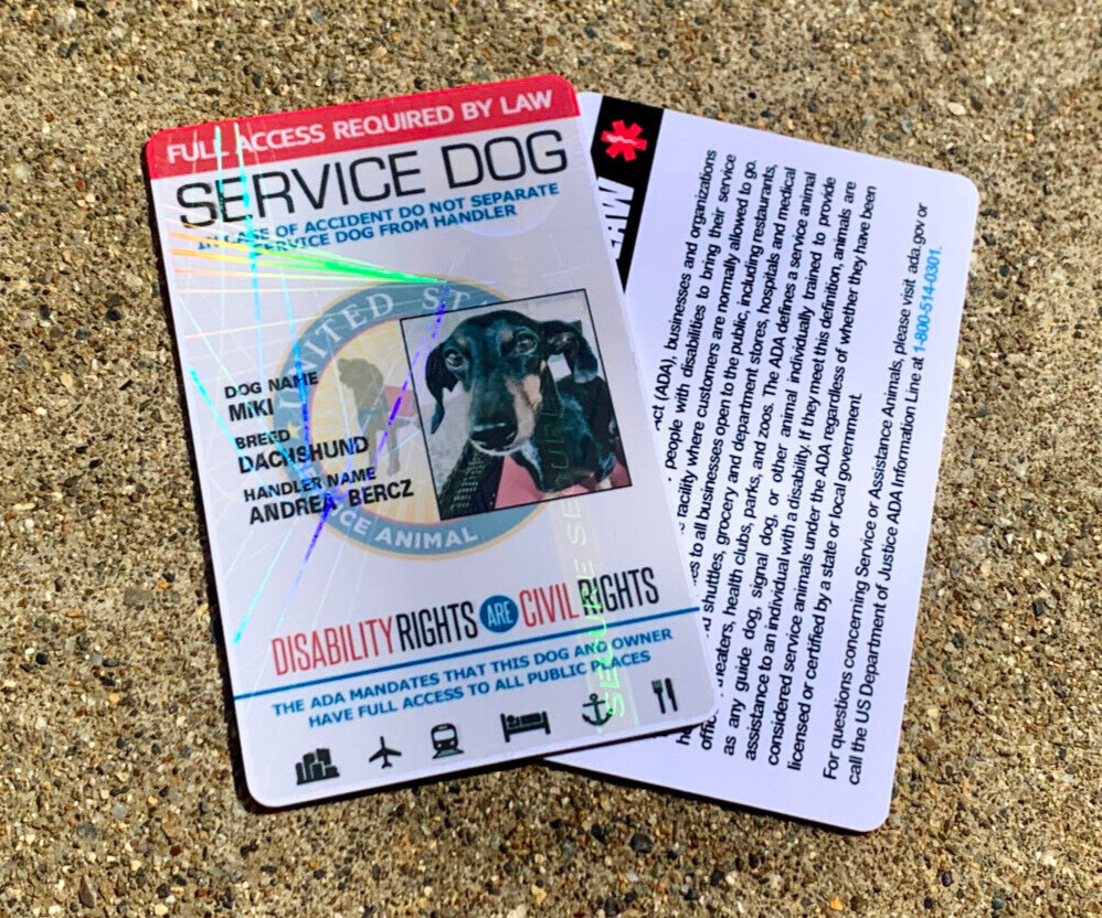 SERVICE DOG ID CARD HOLOGRAPHIC PVC ASSISTANCE ANIMAL ID BADGE TAG FOR VEST