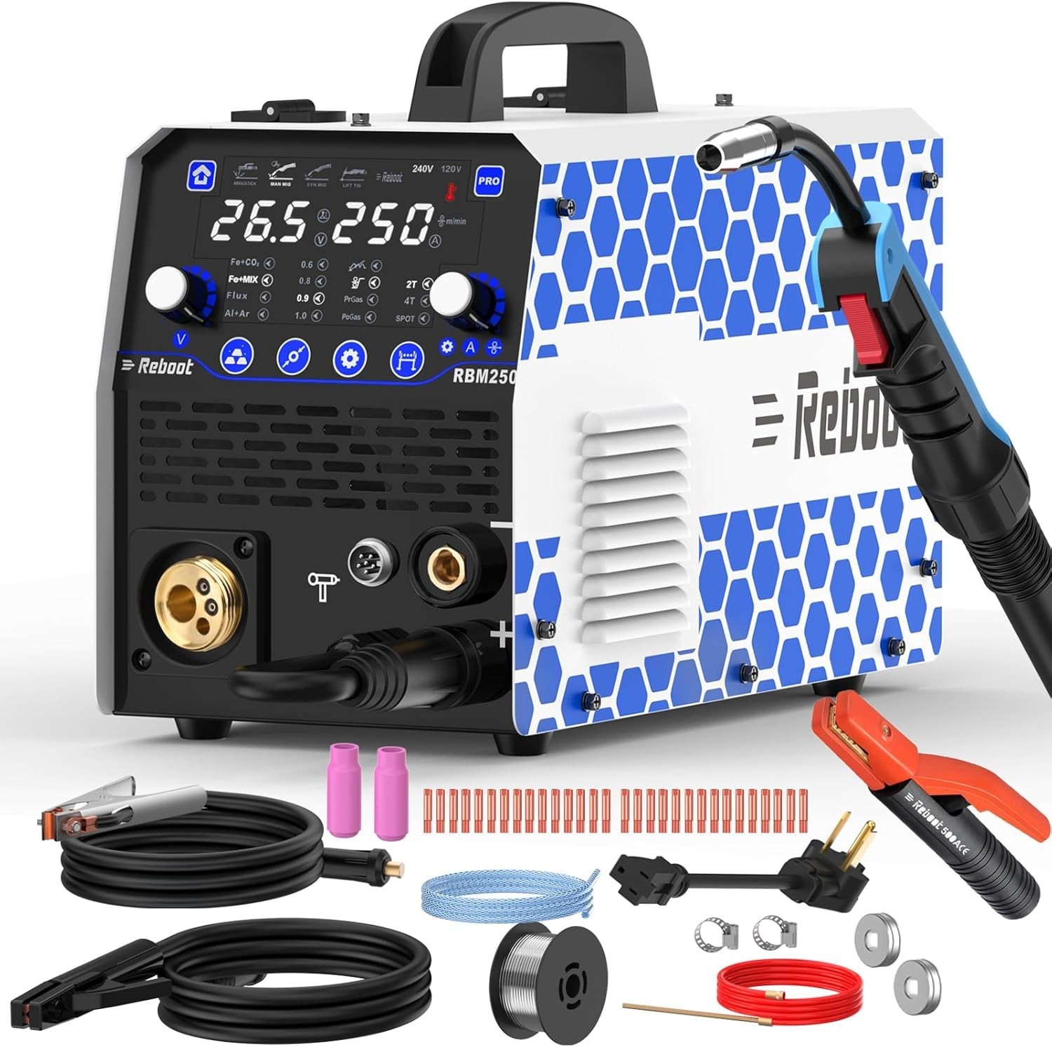 Reboot 250Amp 8-in-1 MIG/TIG/Stick Welder RBM2500 PRO,120V/240V