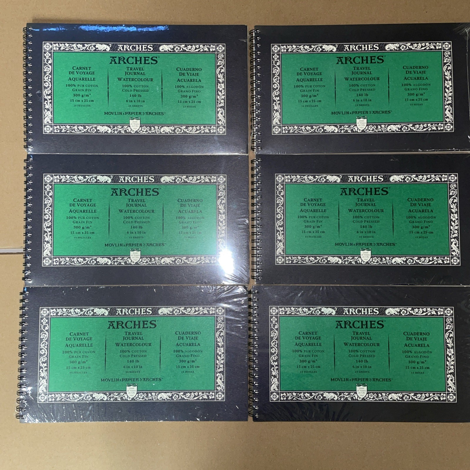 LOT OF 6 ARCHES 6 X 10 Travel Journal COLD PRESSED Watercolor Paper NEW!