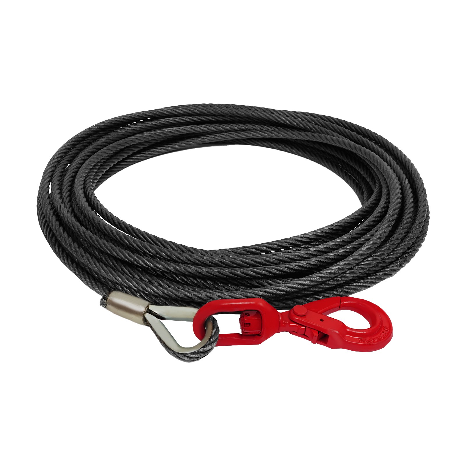 1/2" x 100ft Wire Rope Carbon Steel Winch Cable with Self Locking Swivel Hook