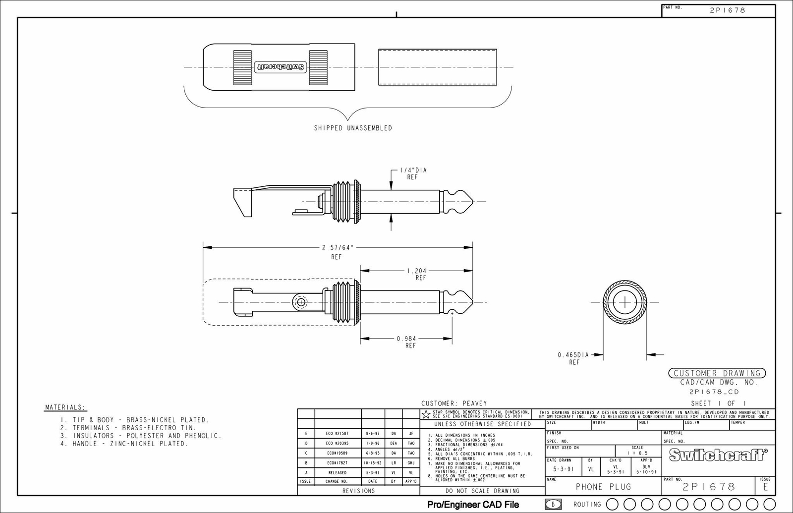 4-Pcs Switchcraft 1/4" Male Cable End Audio/Guitar Plug Connectors Made In USA