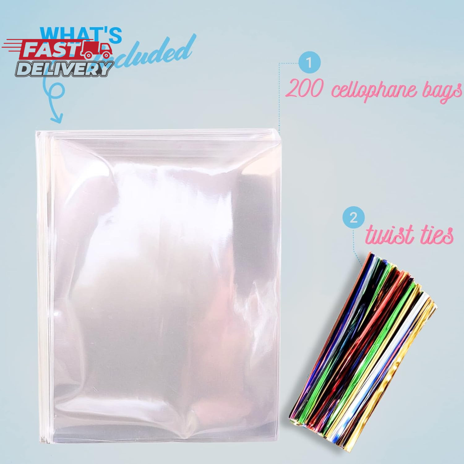 TATTI 200 Pack Clear Cellophane Bags for Favors - Transparent Goodie Bags, 4X9 I
