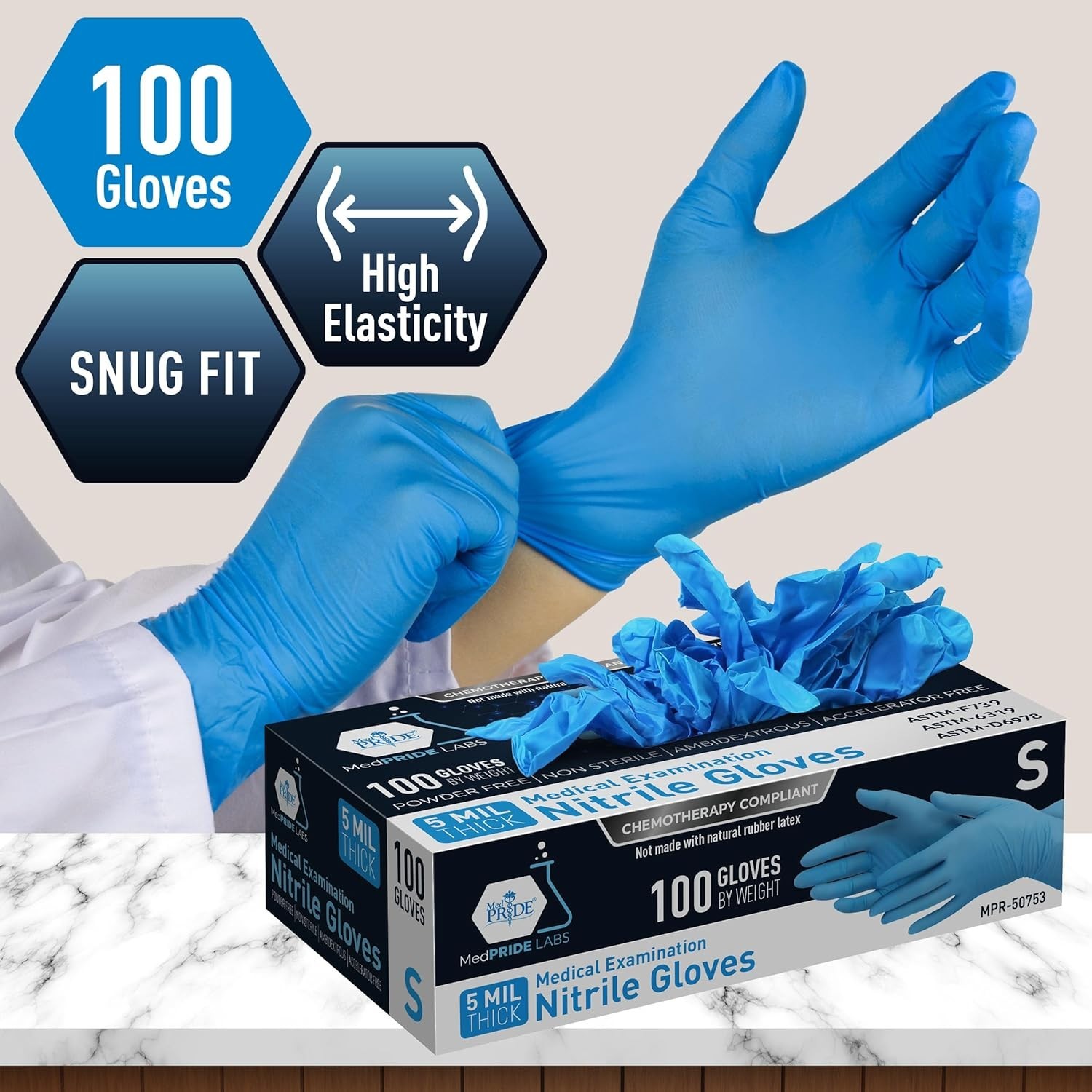 MED PRIDE Nitrile Gloves 5 Mil Chemotherapy Rated – Case of 1000 (10 Boxes)