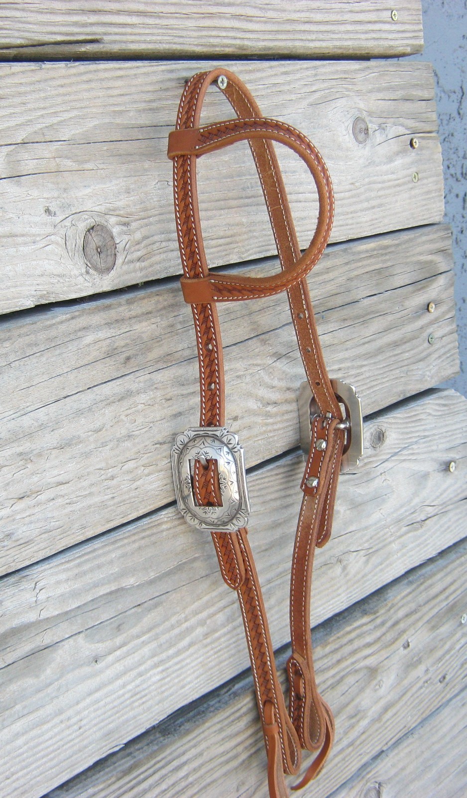 West 74 Light Oil Leather 5/8" One Ear Vintage Style Floral Nickle Headstall