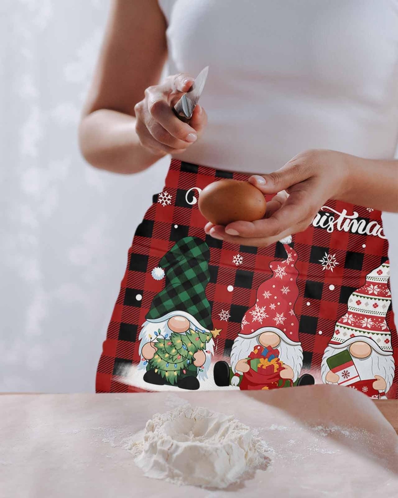 Server Apron Waitress Half Apron with 3 Pockets, Christmas Print