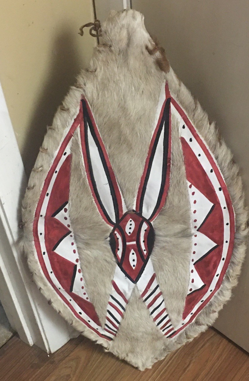 African Maasai Cowhide Shield And Knife Tribal Kenya Ethnic Painted Masai 30x16”