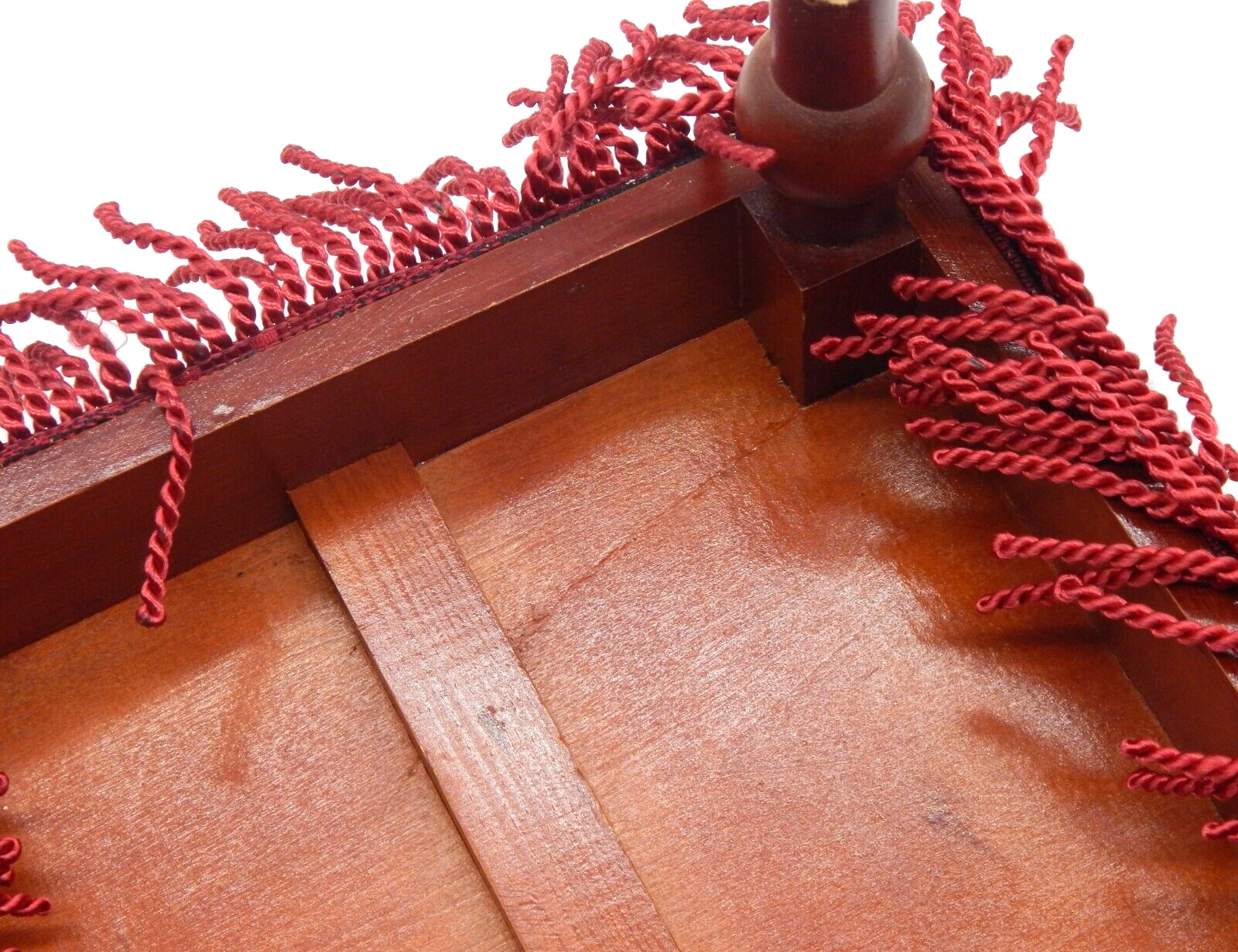 Vintage Needlepoint Square Footstool Wooden Floral Print Fringed Ottman