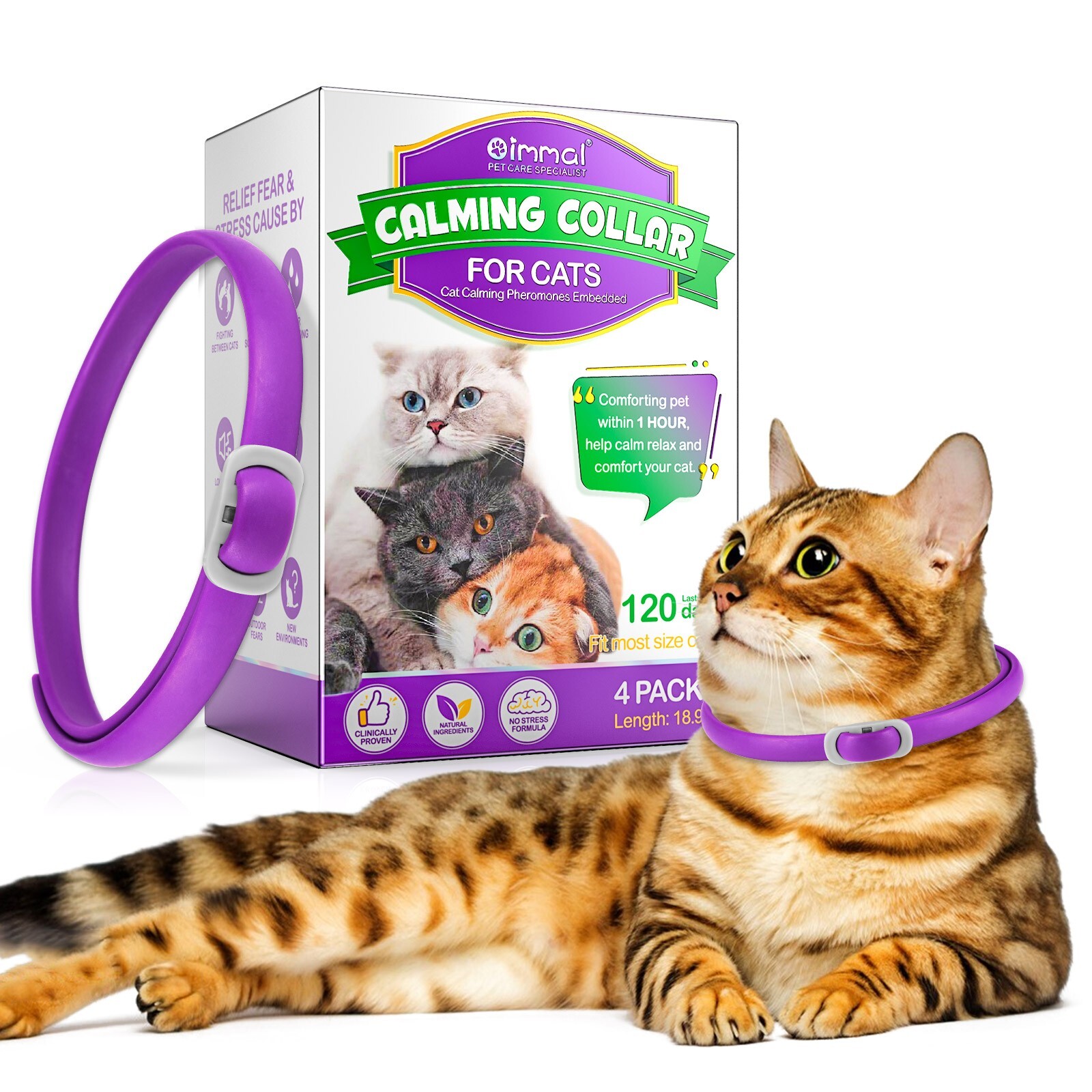 120Day Calming Collar for Cats Natural Calming Pheromones Embedded anxiety relax