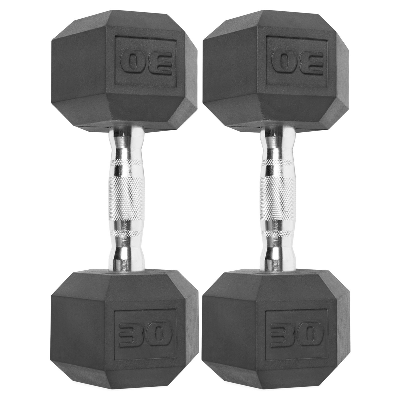 2 X 30lb Pound Dumbbell Pair Rubber Hex Weights Set 60 lbs Total Workout Gym NEW