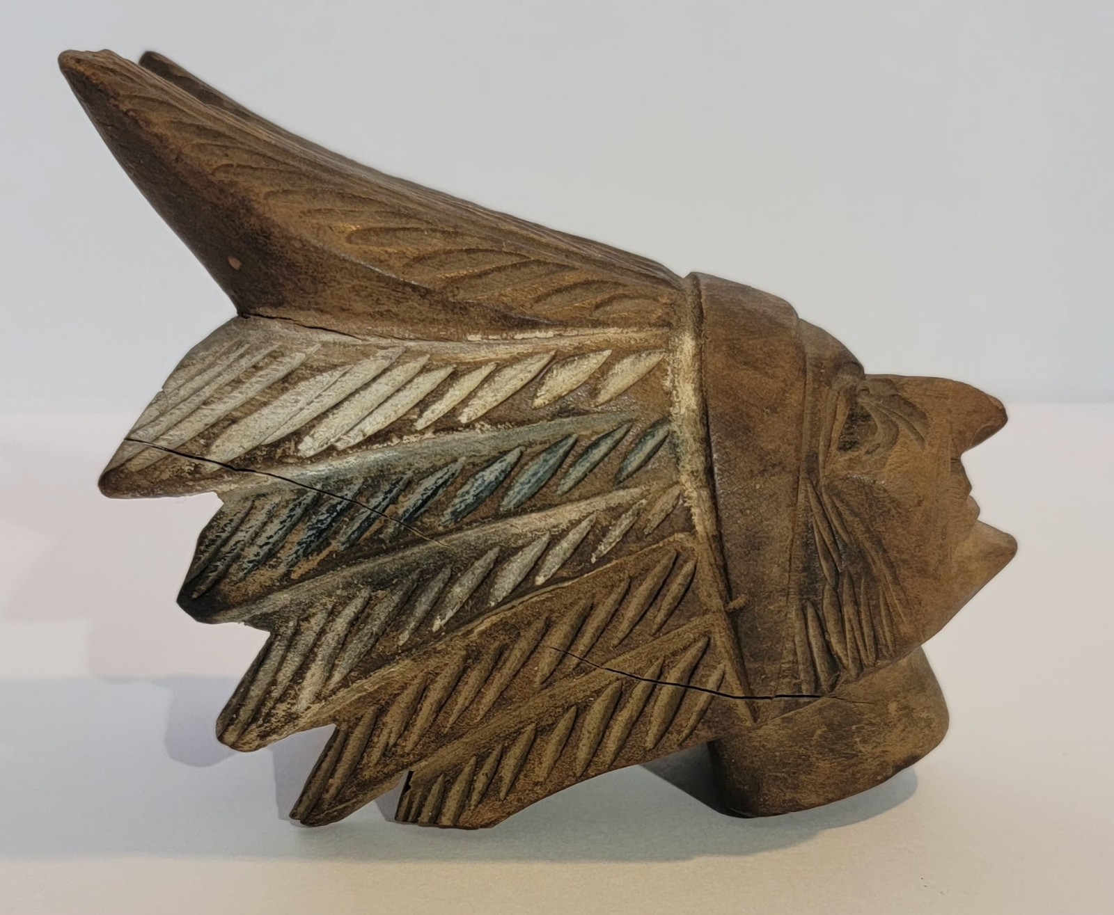 Antique Indian Chief Wood Carved Pipe Handmade Native American Genuine Article