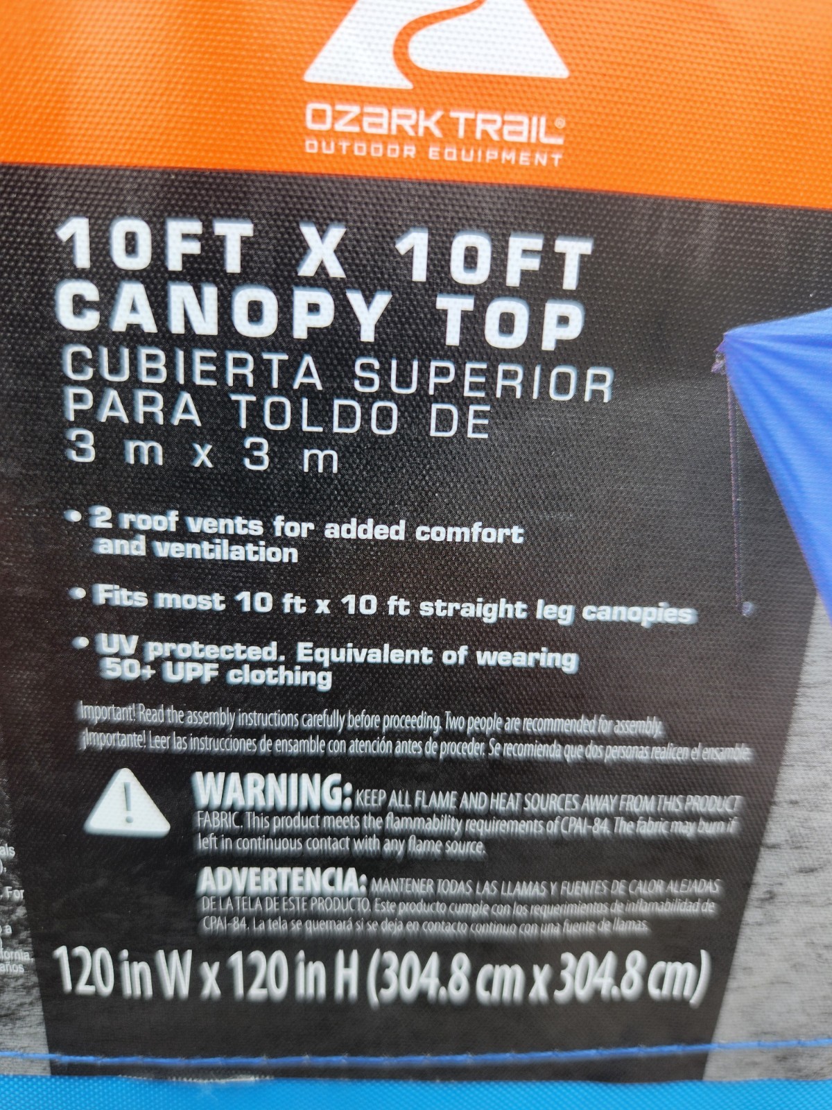 Ozark Trail 10x10 replacement Canopy Gazebo Shelter - Blue ONLY THE CANOPY