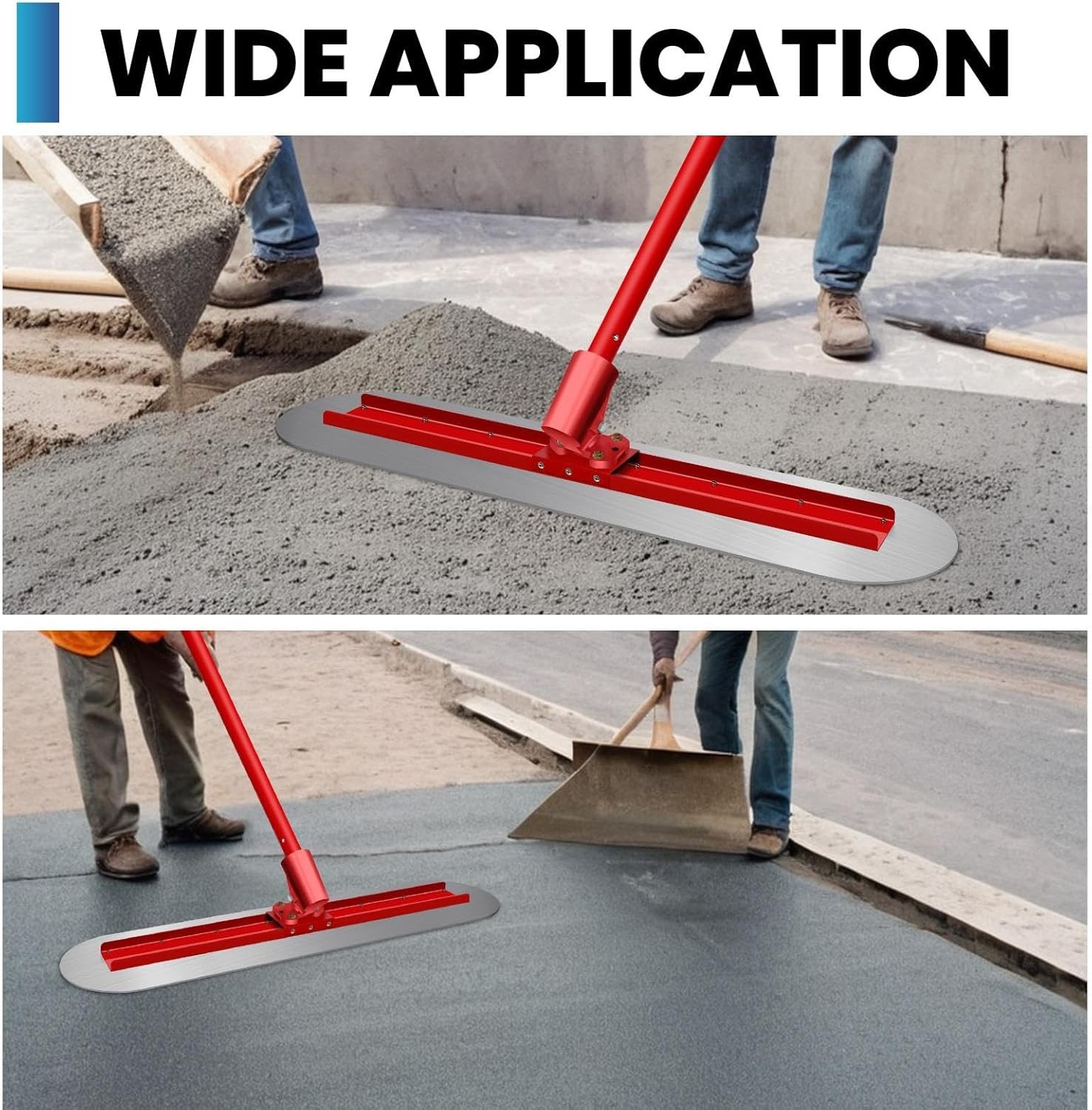 48''x12'' Bull Float Concrete Tool w/Round End Concrete Trowel w/4 Handle,Smooth