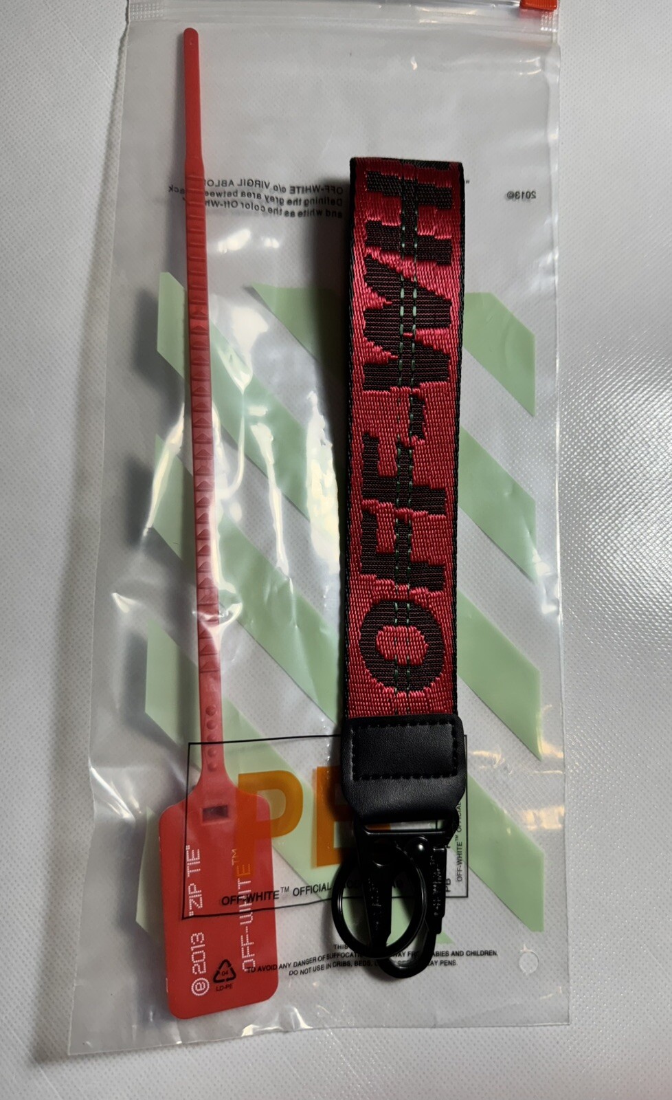 Off White Industrial Keychain Red with Metal Clasp New With Ziptie