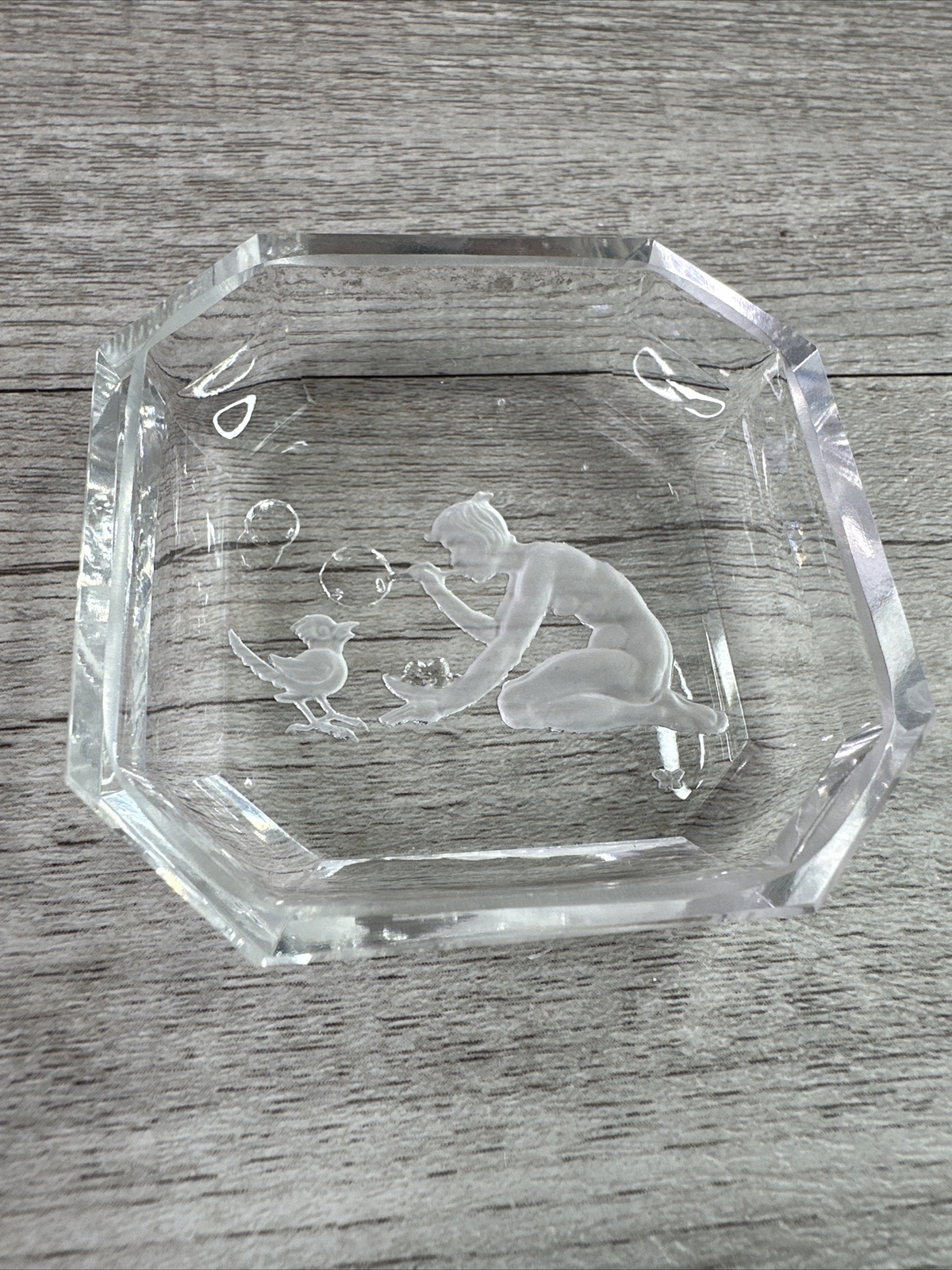 Vintage Intaglio Crystal/ Glass Boy w/bubbles Salt Cellars Heinrich Hoffman