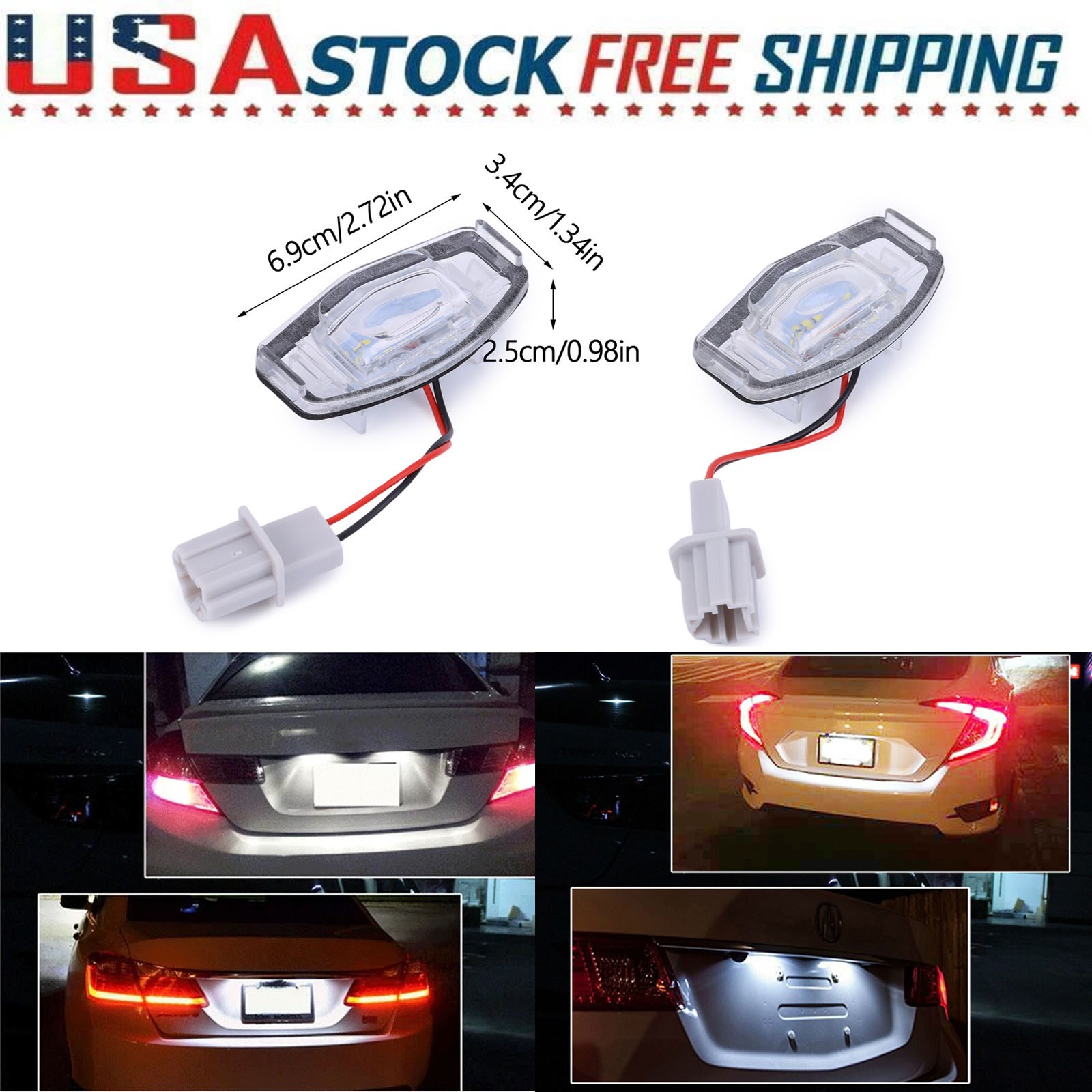 2PCS LED License Plate Light White For 2003-2017 Honda Accord Sedan 4-Door 6000K