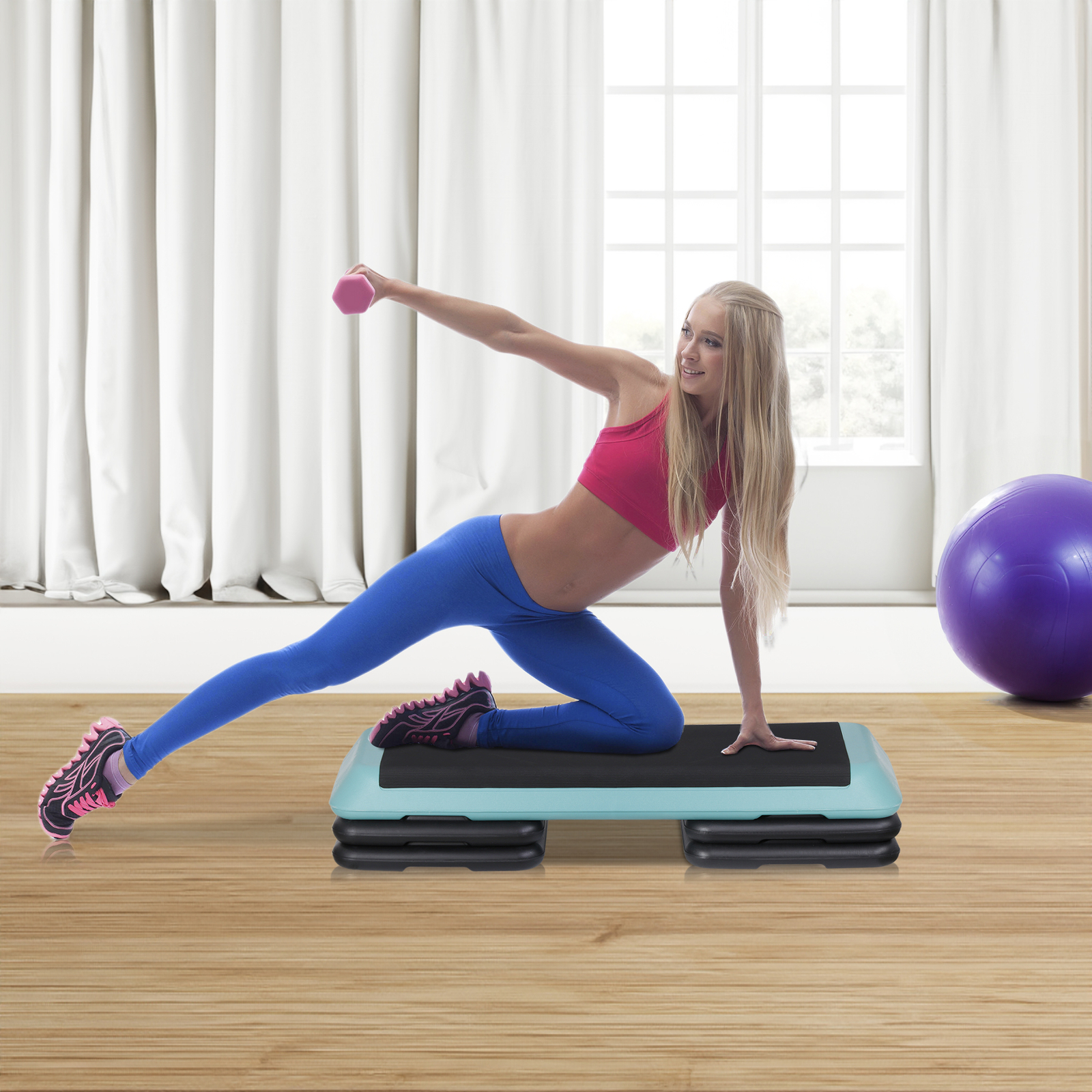 43" Adjustable Aerobic Exercise Step Platform Stepper in Fitness w/4 Riser Green