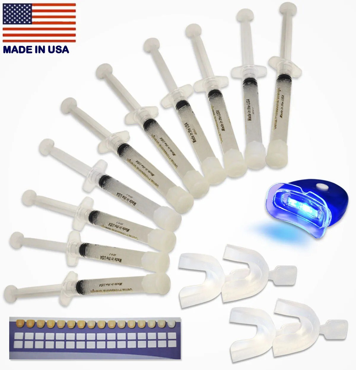 Teeth Whitening Gel Kit 44% Dental Bleaching Best Whitener 4 Trays + LED Light
