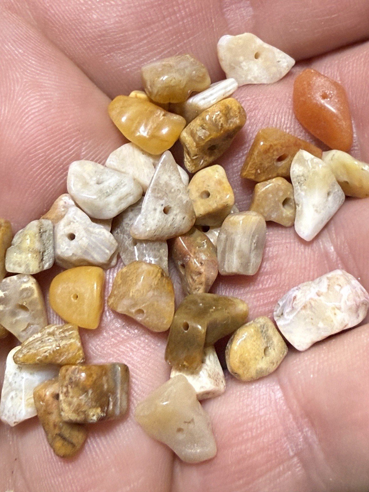(10) Pre-1600 Cherokee  Indian Drilled Quartz Stone Beads Brown Orange White