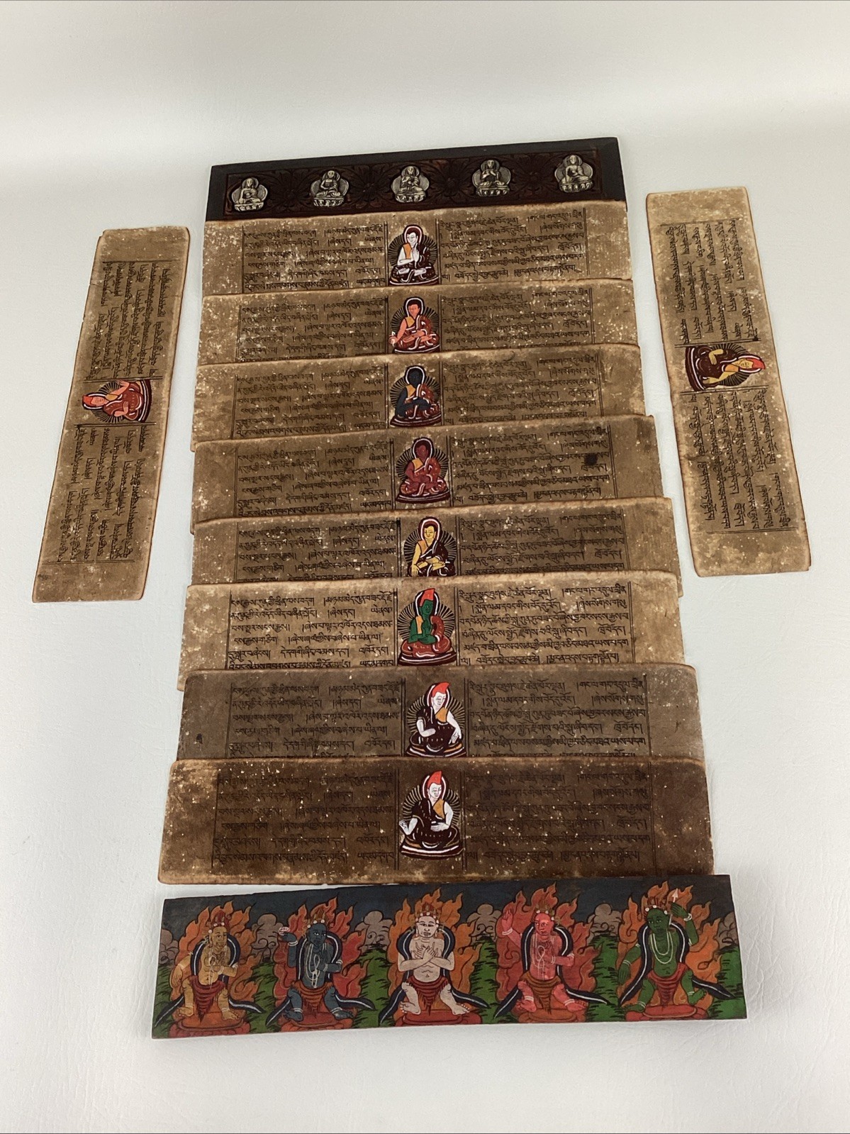 Antique Tibetan Buddhist Manuscript (Pecha) Handwritten Script Loose-Leaf Wooden