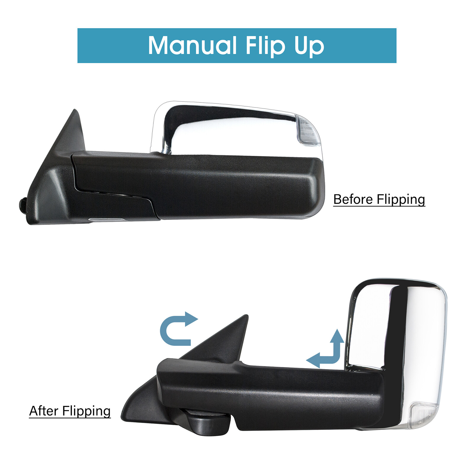 Towing Mirrors Fit 2011 2012 2013 2014 Ram 1500 2500 Power Heated Sensor Chrome