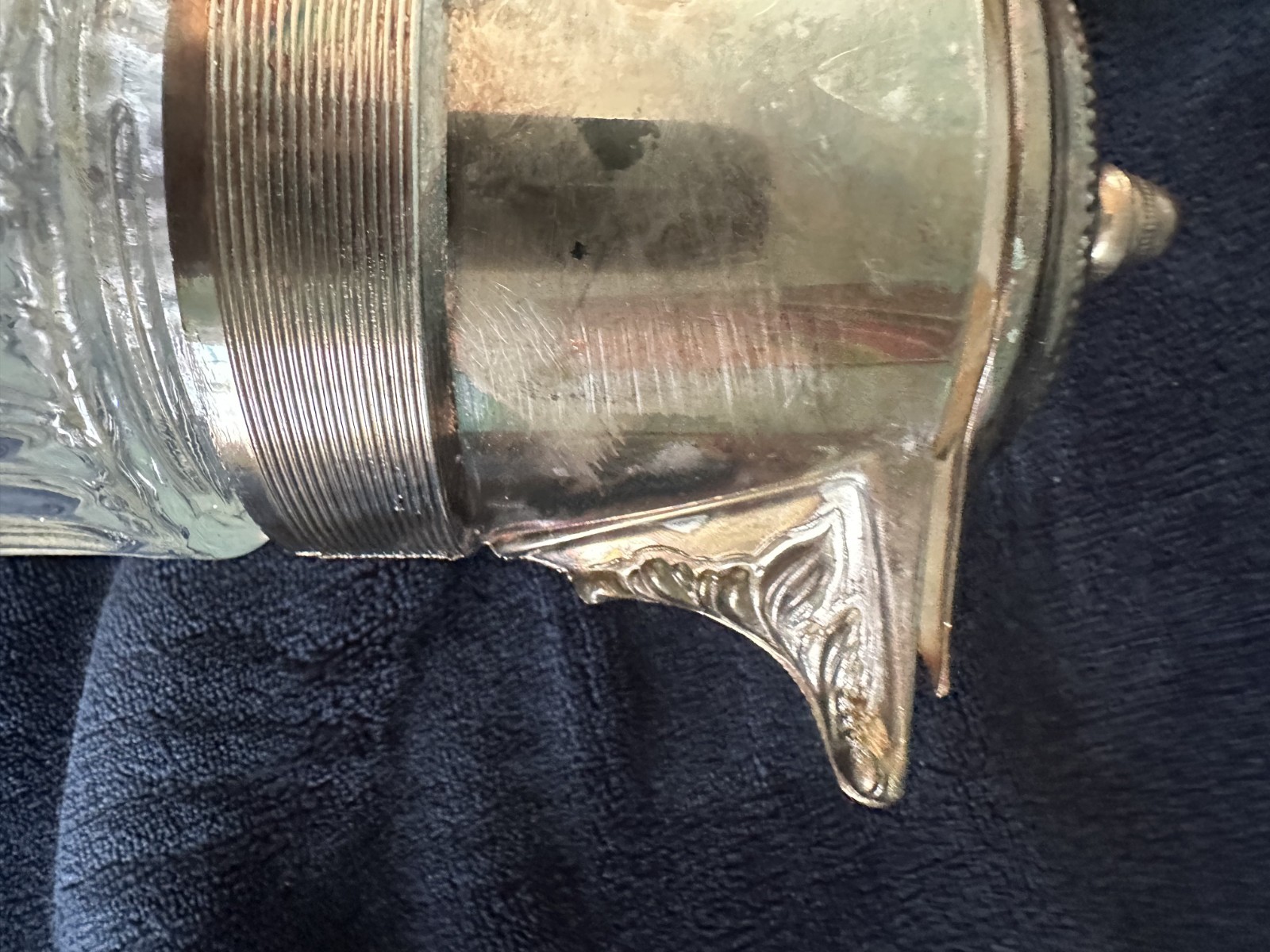 Vintage Crystal Decanter w/ Silverplate Spout & Handle Ice Core Insert