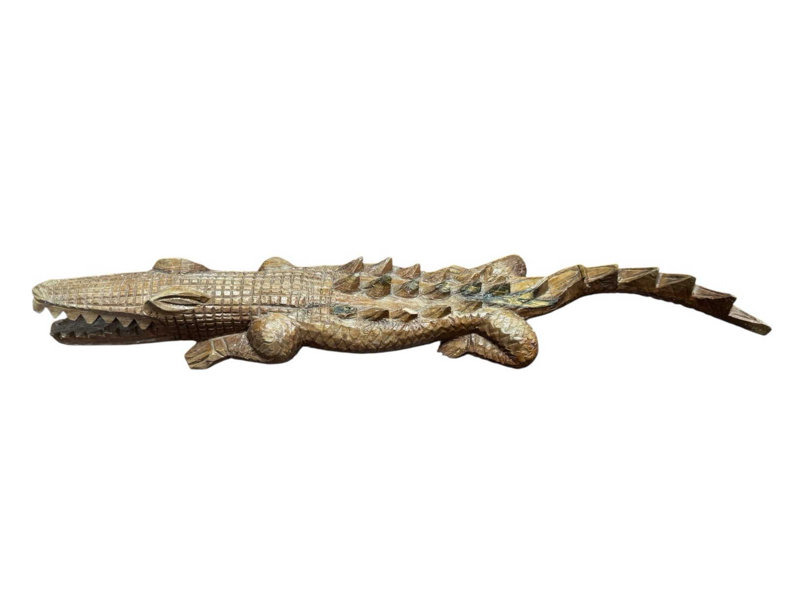 Vintage Hand-carved Wooden Crocodile Sculpture Very Detailed, Beautiful 17”
