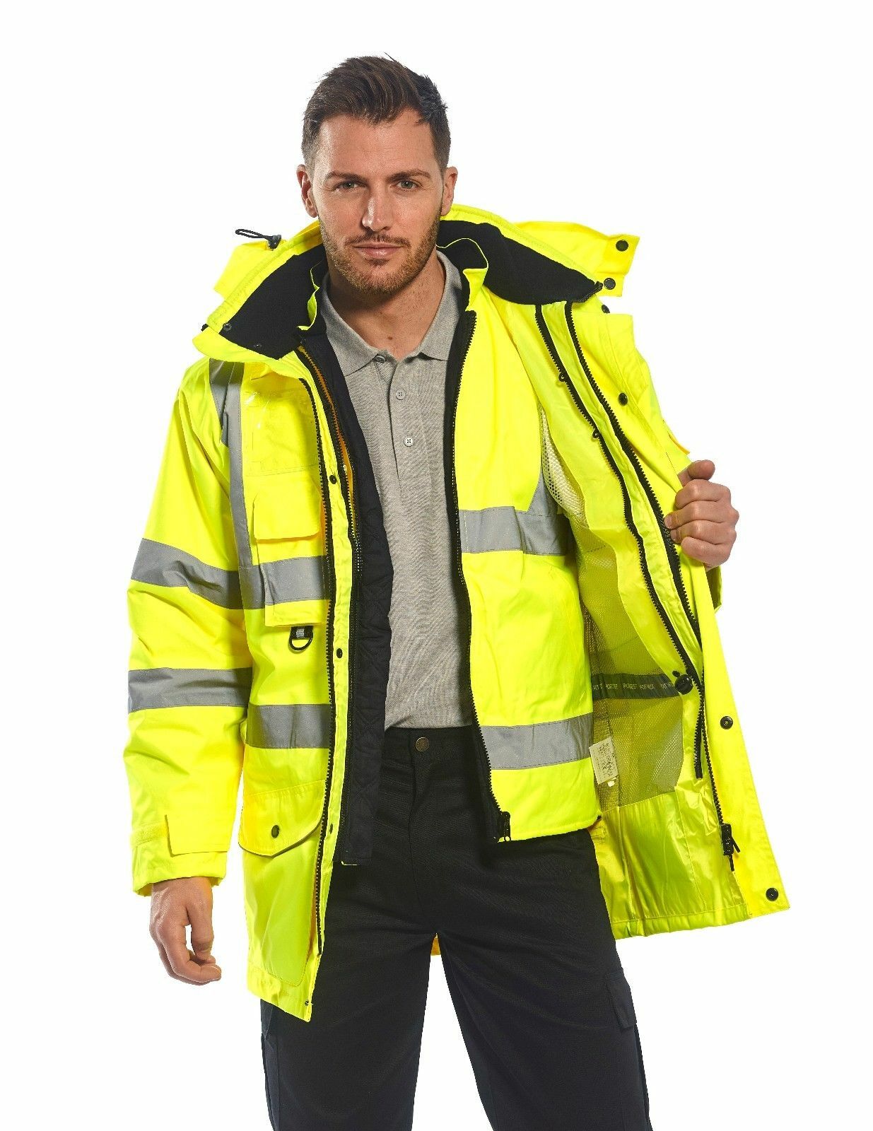 Portwest US427 Hi-Vis Reflective Waterproof 7 in 1 Safety Work Jacket ANSI