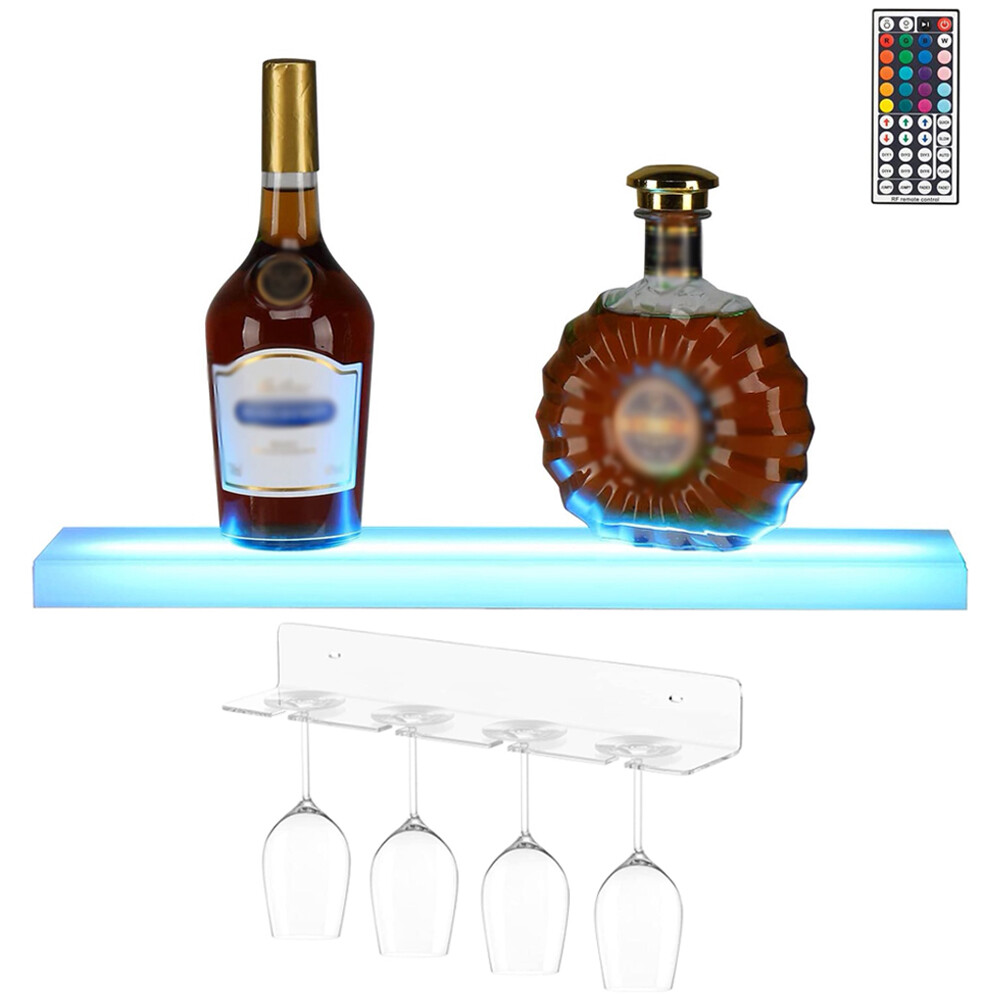 1 Step 24 Inch Wall Mounted LED Lighted Liquor Bottle Display Shelf for Home Bar