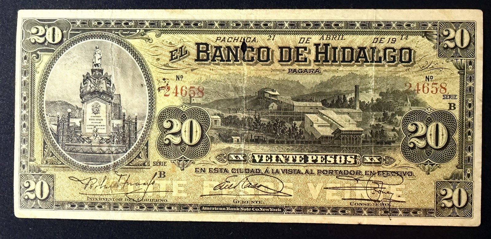 El Banco De Hidalgo 1914 20 Pesos