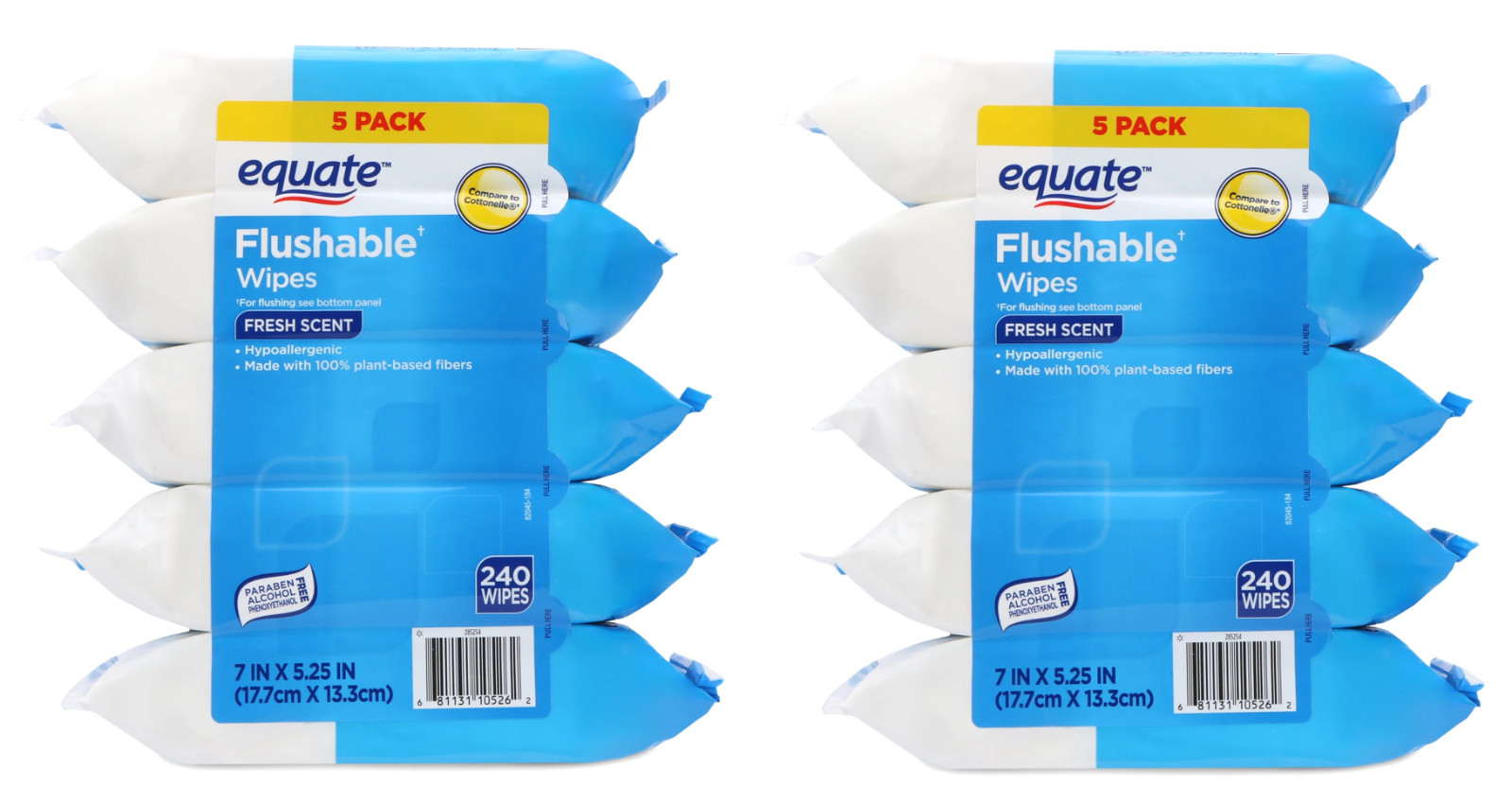 Equate Flushable Wipes, Fresh Scent, 10 packs of 48 wipes, 480 Total Wipes