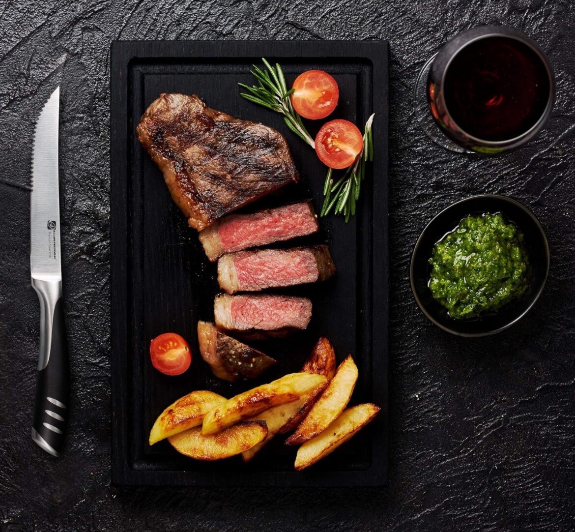 Premium 8-Piece German High Carbon Stainless Steel Steak Knife Set, Double Full