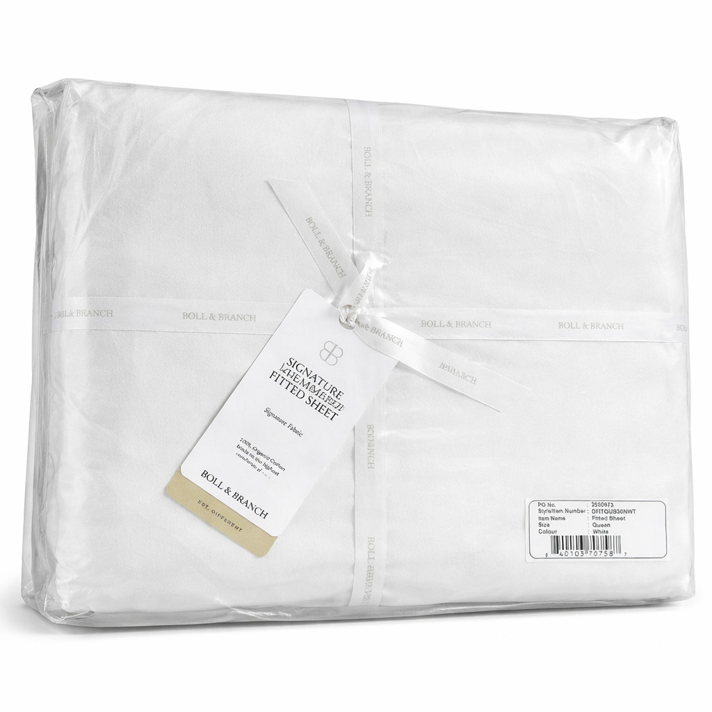 Boll & Branch Signature Hemmed Fitted Bed Sheet Queen White 100% Organic Cotton