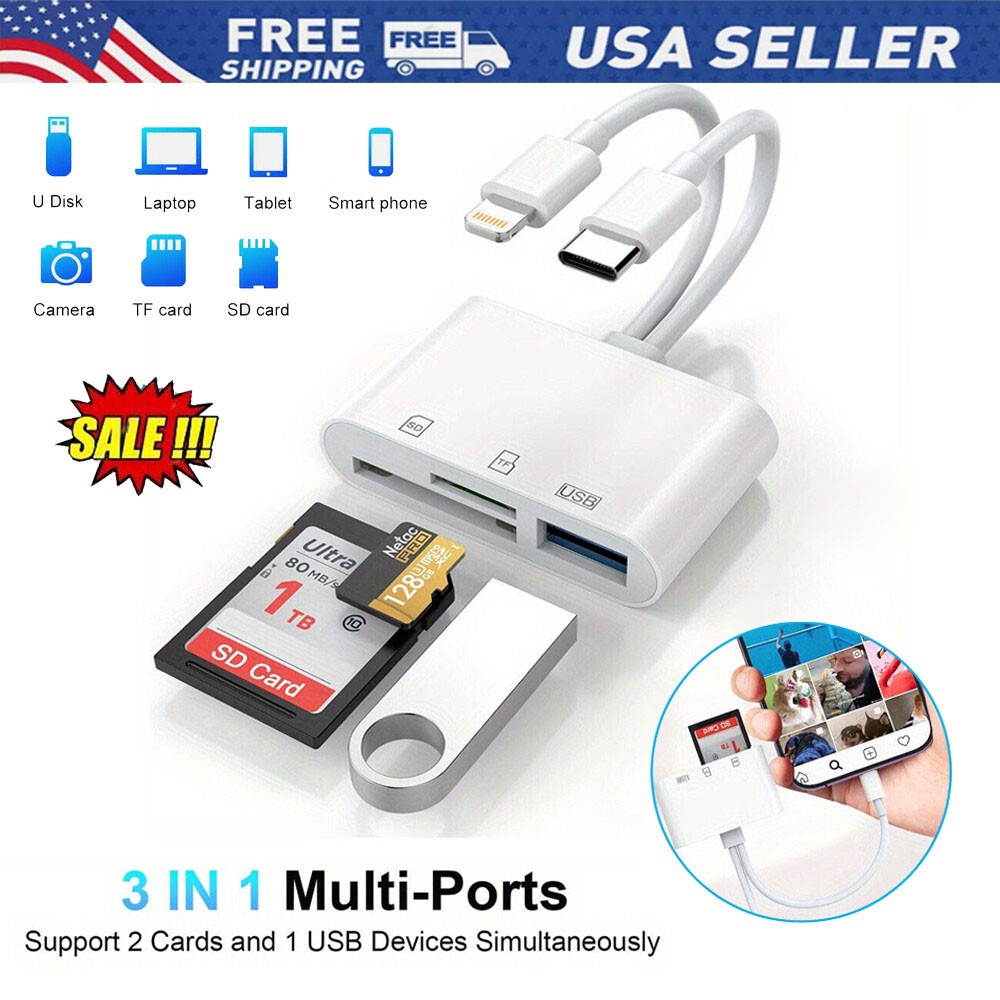 4-in-1 Memory Card/TF/SD Card Reader USB3.0 OTG Adapter for iPhone/iPad/Android