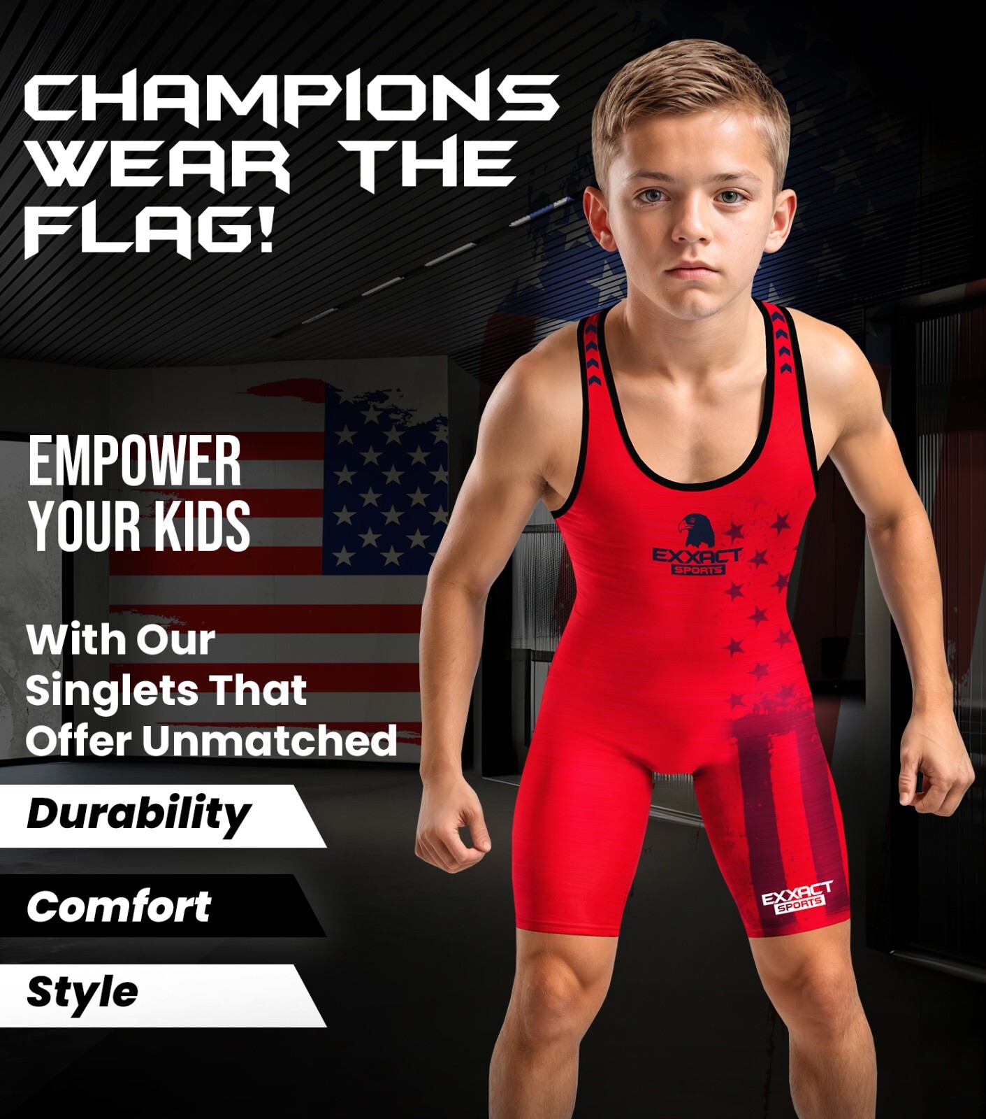 Exxact Sports Patriot Youth Wrestling Singlet For Boys, Kids Wrestling Singlets