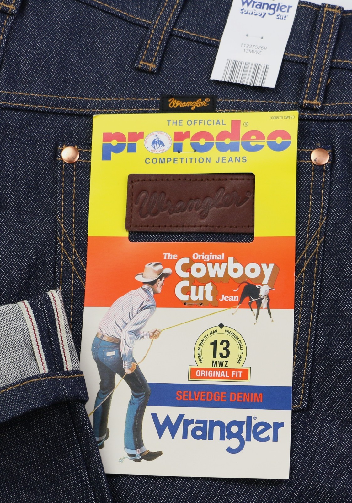 Wrangler 13MWZ Men's Jeans 100% Cotton Selvedge Denim Broken Twill Dark Indigo