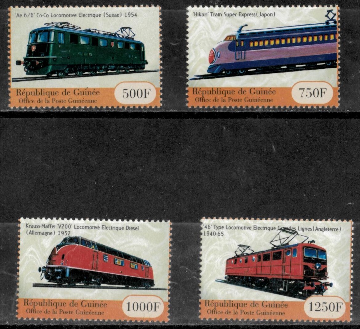 Guinea 2001 - Trains - Set of 4 Stamps - Scott #1919-22 - MNH
