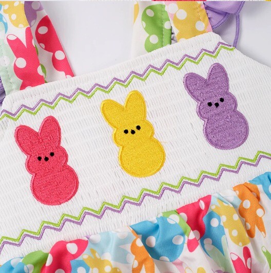 NEW Boutique Peeps Easter Bunny Rabbit Girls Smocked Embroidered Dress